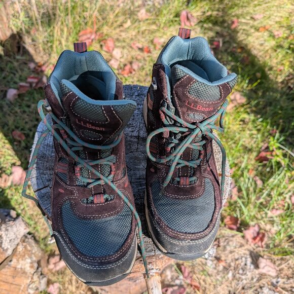 Women's LL Bean Maine Tall Ankle Hiking Boots Brown Forest Green 8.5 Wide - Picture 4 of 11